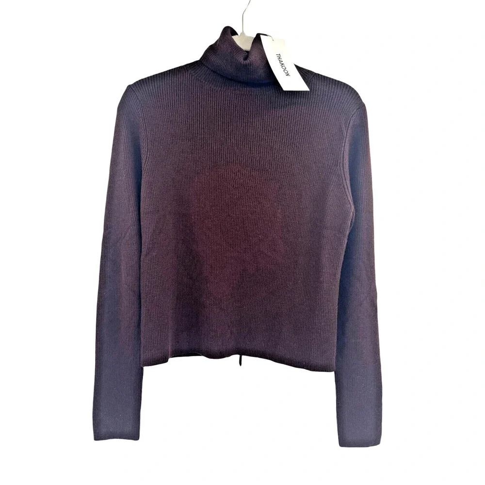 Thakoon Womens Chocolate Brown Open Back Turtleneck Sweater Wool Size S $195